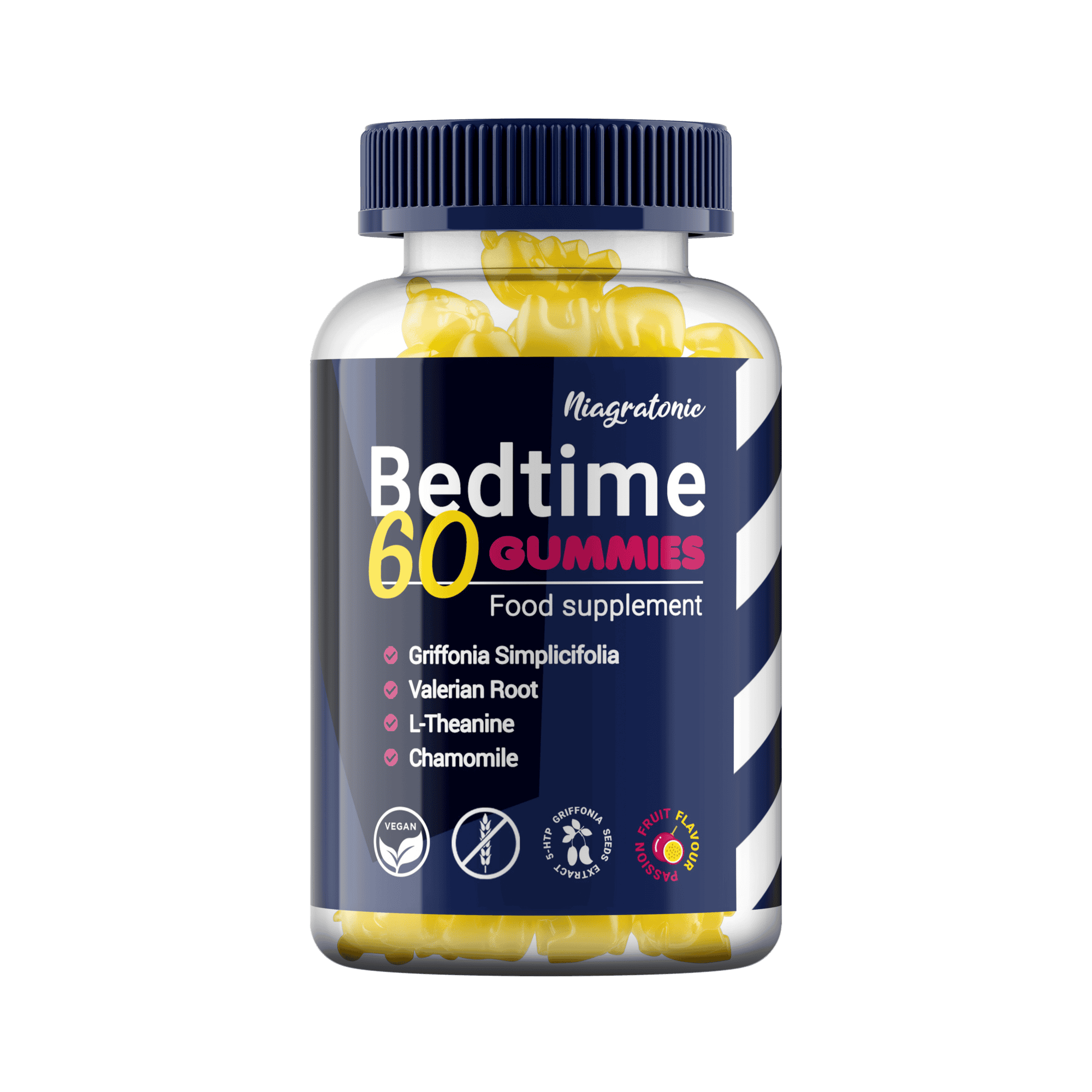 Sleep Gummies with Griffonia Seed Extract 60 Gummies Vegan Gluten Free Passion Fruit Flavour Valerian Root-Chamomile-L Theanine