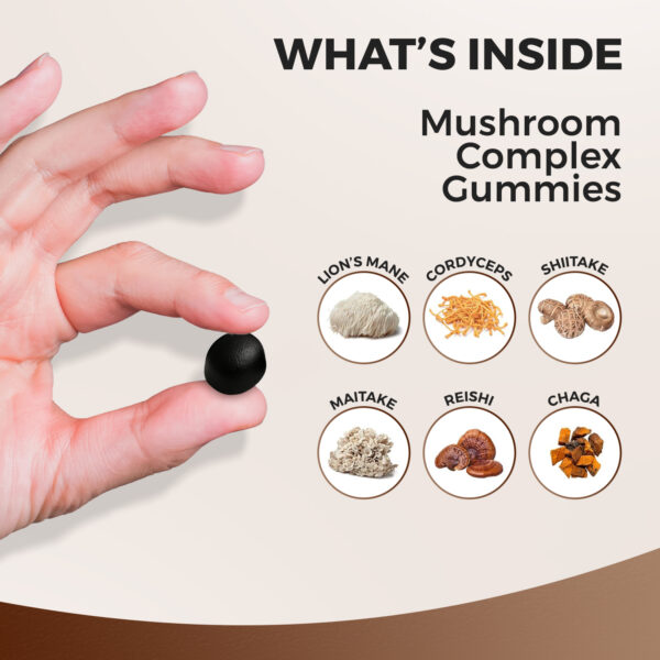 Mushroom Complex 60 Gummies, Lion’s Mane, Cordyceps, Shiitake, Maitake, Reishi, Chaga with Ginkgo Biloba and Elderburry Extract, Sugar Free