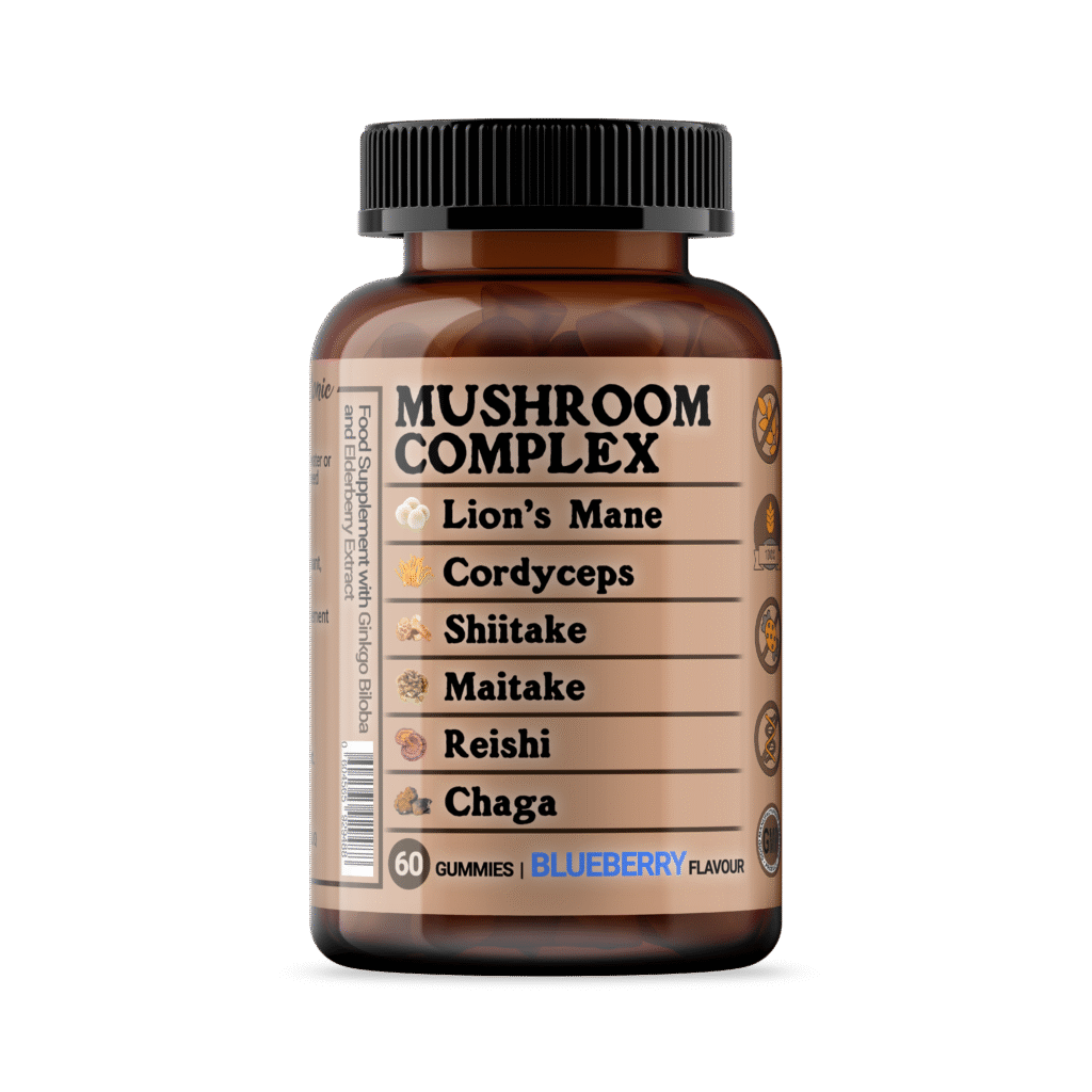 Mushroom Complex 60 Gummies, Lion’s Mane, Cordyceps, Shiitake, Maitake, Reishi, Chaga with Ginkgo Biloba and Elderburry Extract, Sugar Free
