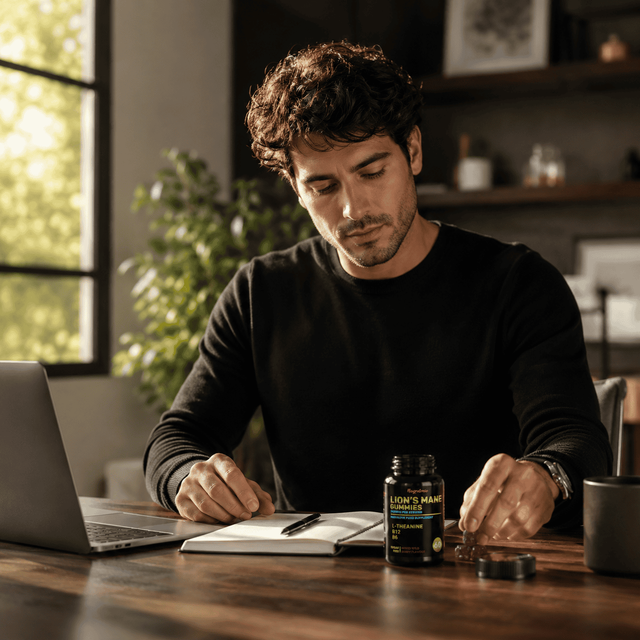 Person comparing lion’s mane gummy supplement and capsule supplement