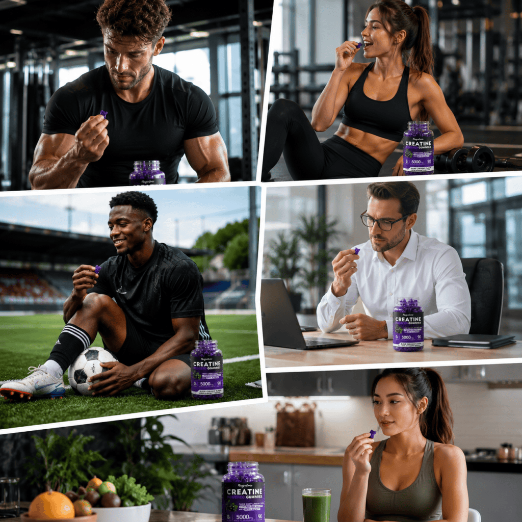 Different types of people using creatine gummies
